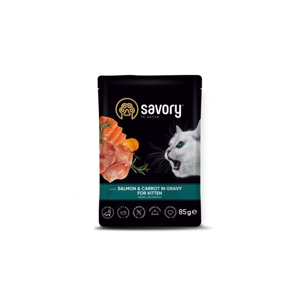 Влажный корм Savory Чехия для котят с Лососем и морковью в соусе