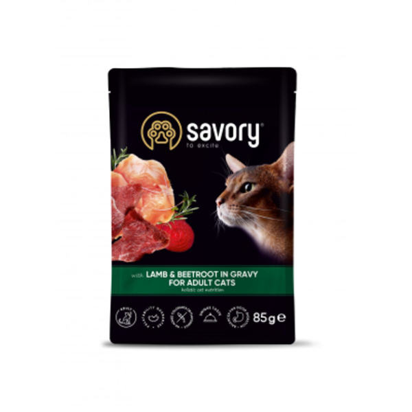 Вологий корм Savory Чехія для дорослих котів з Ягням та Буряком у соусі