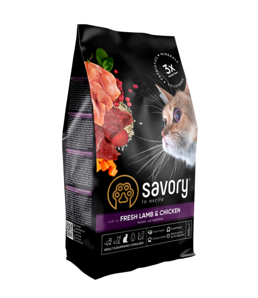 Сухий корм Savory Чехія для стерилізованих котів зі свіжим ягням та куркою