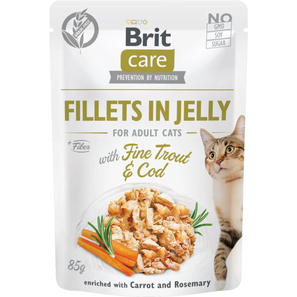 Влажный корм Brit Care Чехия для кошек с треской и форелью в желе