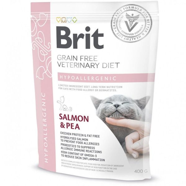 Сухой корм VetDiets Brit Grain Free Hypoallergenic для кошек с пищевой аллергией и непереносимостью с лососем и горохом