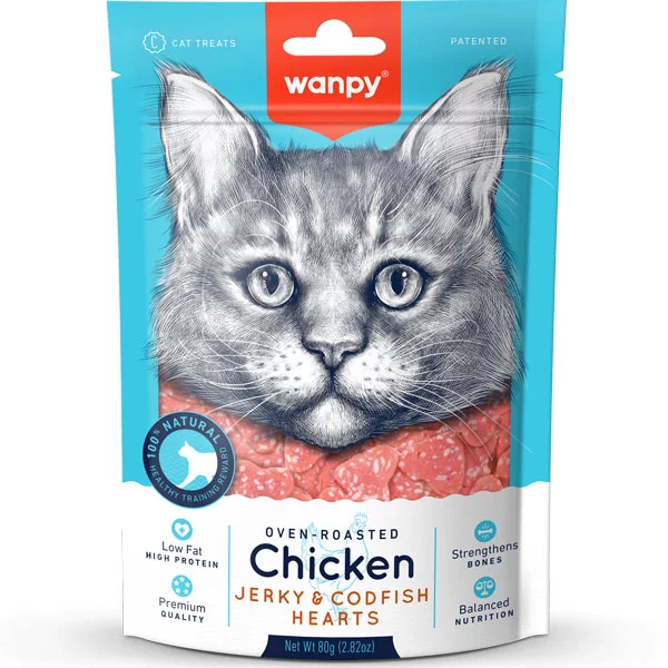 Ласощі Wanpy Китай Сердечки з куркою та тріскою для котів
