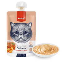 Лакомство Wanpy Китай Крем-суп лосось и курица с морковью жидкий корм для кошек