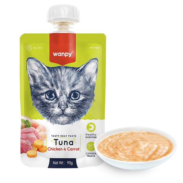 Лакомство Wanpy Китай Крем-суп тунец и курица с морковью жидкий корм для кошек